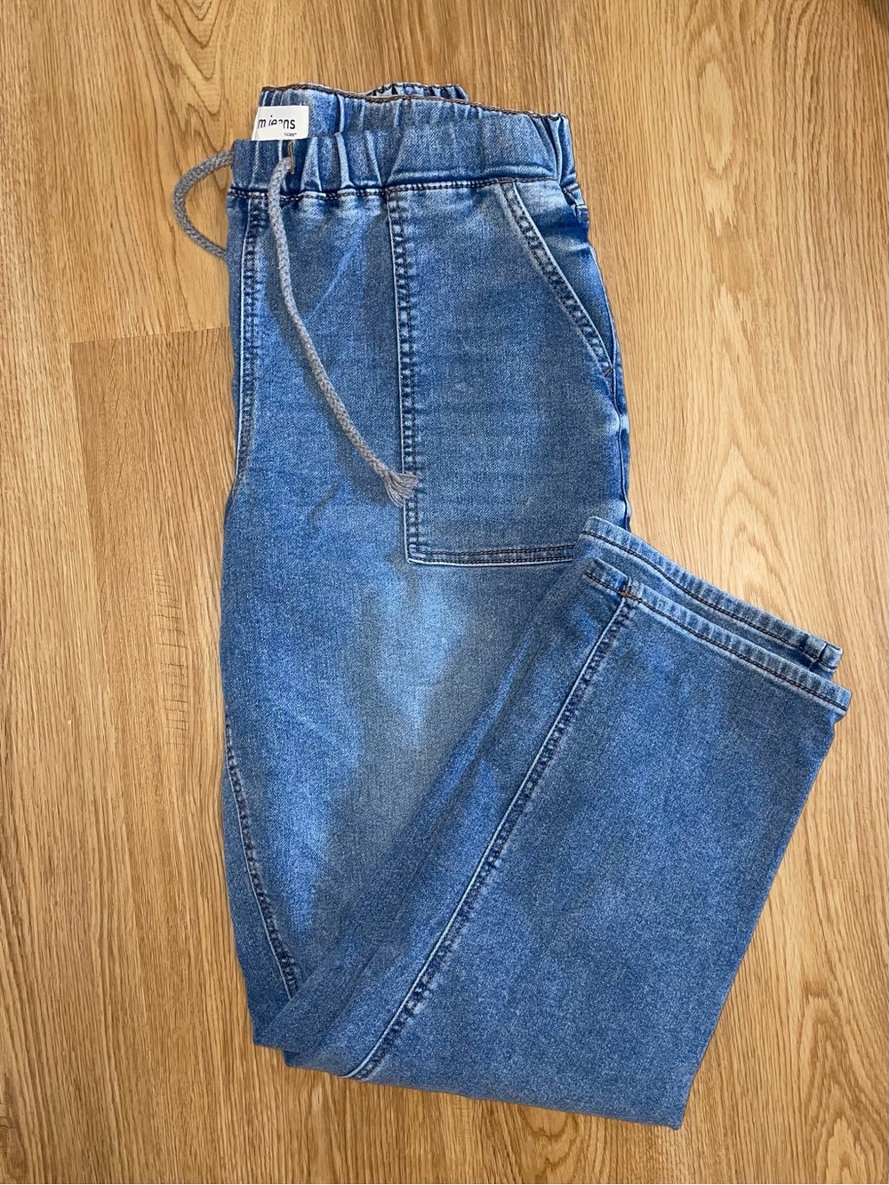Drawstring Denim Barrel Pants - Blue